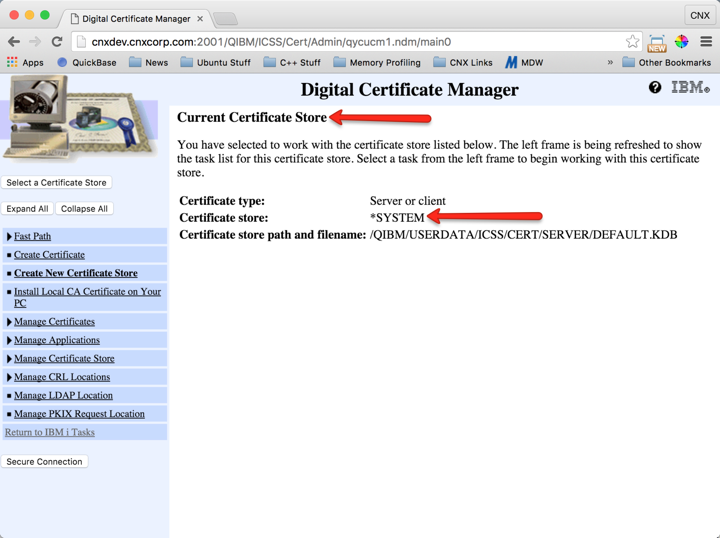 Figure 6: DCM - *SYSTEM Certificate Store Set as Current
