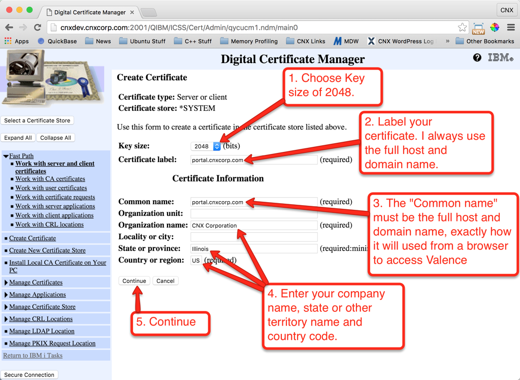 Figure 9: DCM - Fill out the Certificate Request Form