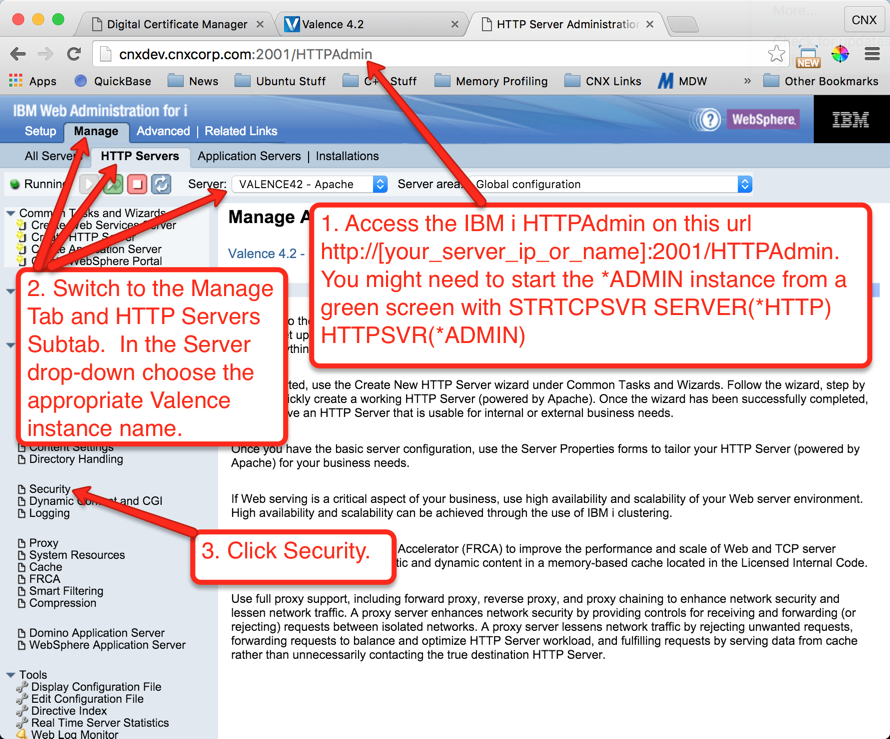Figure 34: Assign Certificate - Choose Security in HTTPAdmin