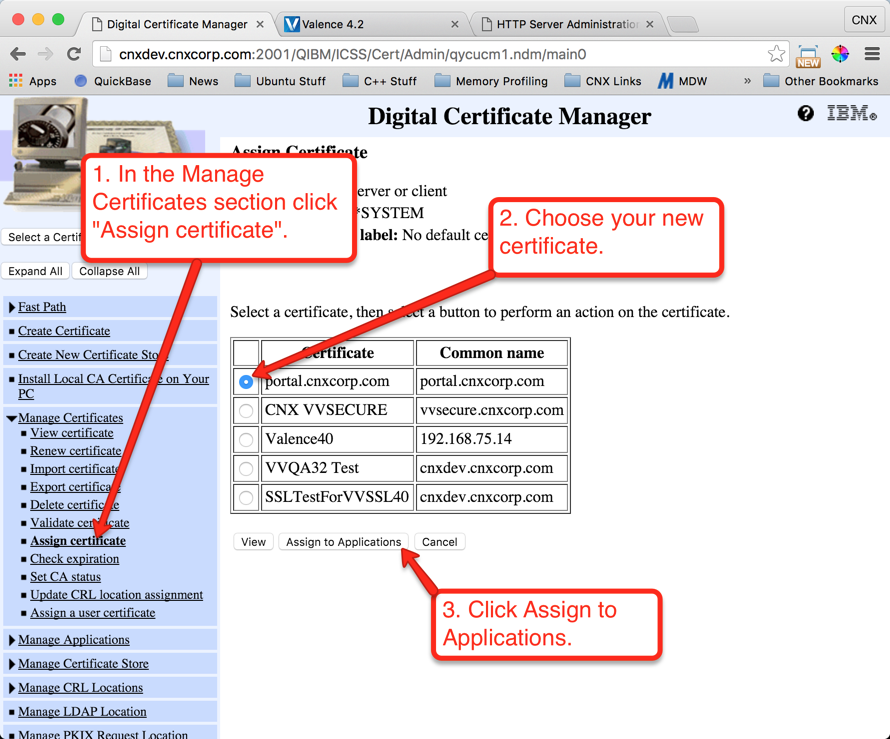 Figure 36: Assign Certificate - Select New Certificate