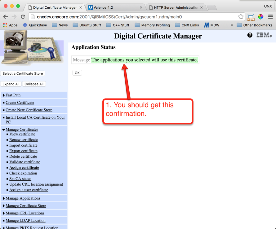 Figure 38: Assign Certificate - Certificate Assignment Confirmation
