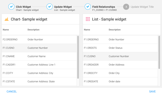 FIgure 5 - Click event setup step 3: Map fields from widget to widget
